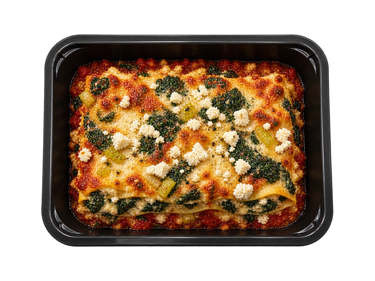 Græsk lasagne med spinat, porre og smuldret feta – Frost