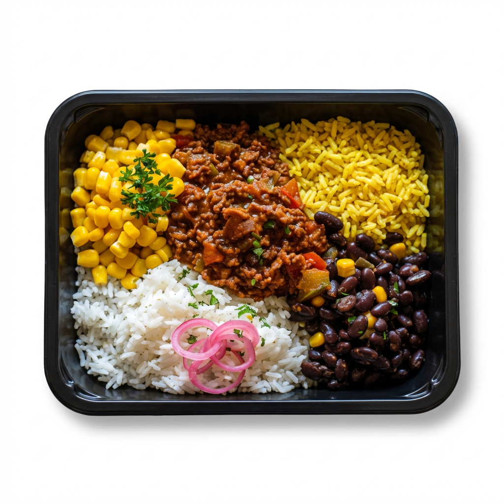 Mexicansk okseragù med ris, majs og bønner