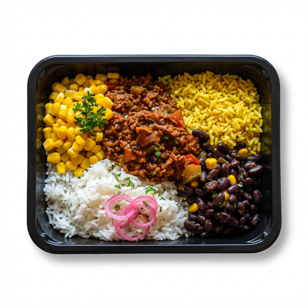 Mexicansk okseragù med ris, majs og bønner