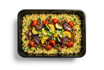 Krydret oksekød med citron- og persillebulgur, bagt squash og rødløg – Frost