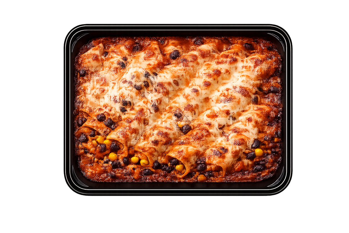 Mexicansk enchilada-gratin med sorte bønner, majs og ost